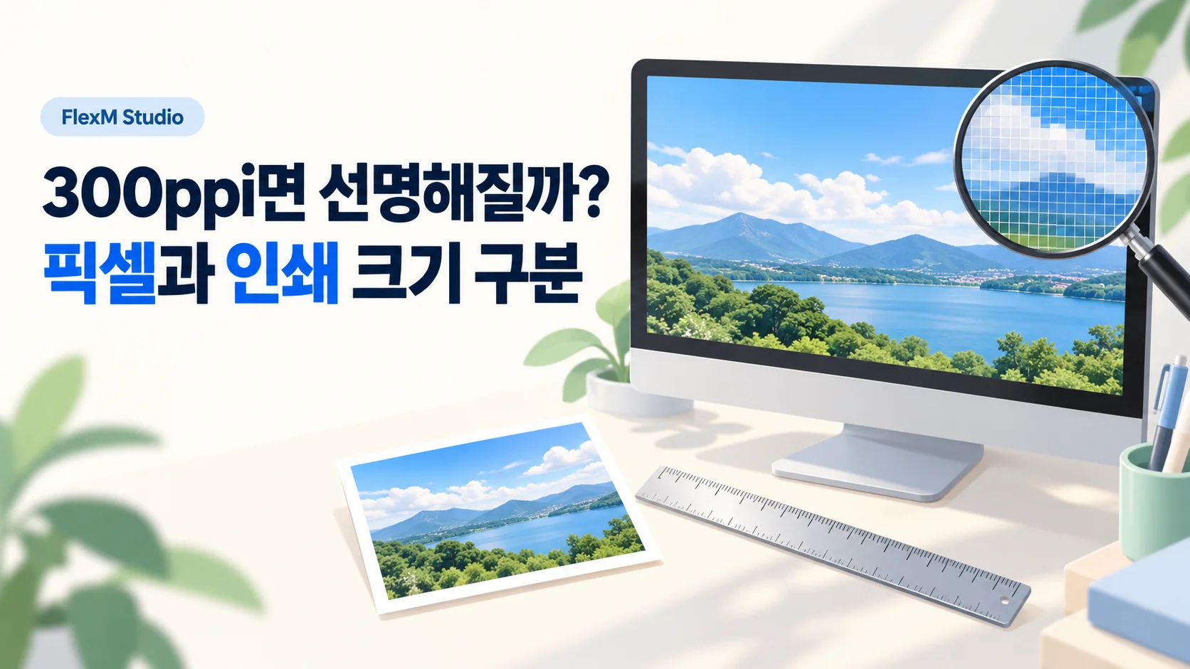 300ppi면 선명해질까? — 픽셀 · 인쇄 크기 · 용량 구분 안내 표지