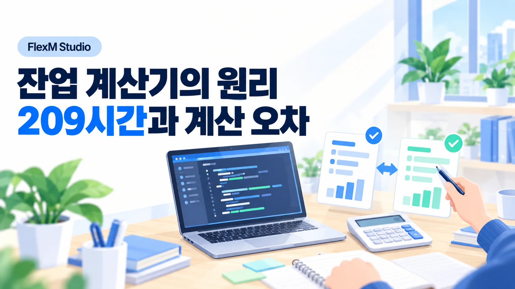 노트북의 코드와 계산기·두 계산 결과 문서를 대조하는 잔업 계산기 원리 안내