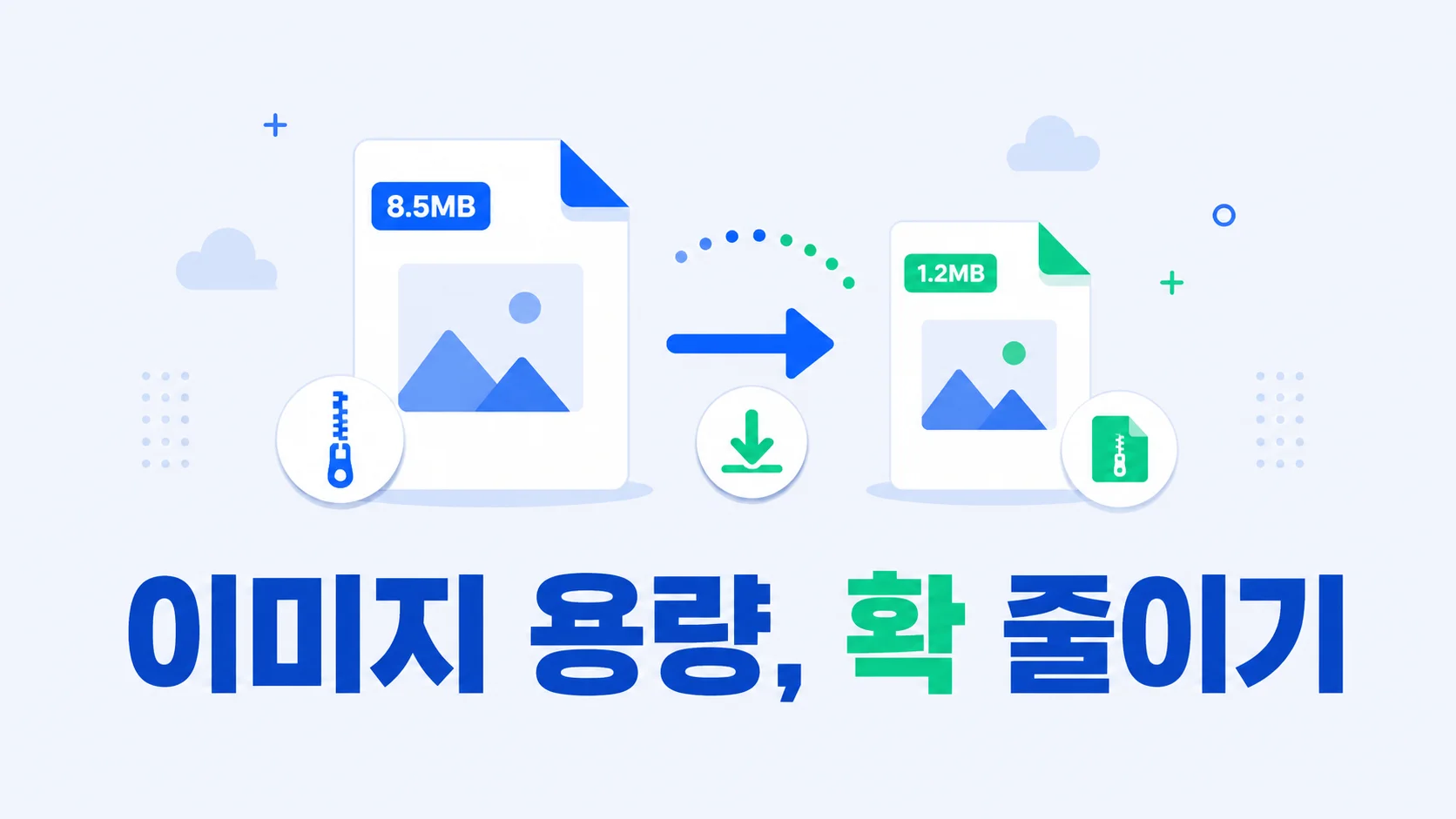 큰 이미지 파일을 작은 파일로 바꾸는 화살표와 ‘이미지 용량, 확 줄이기’ 문구